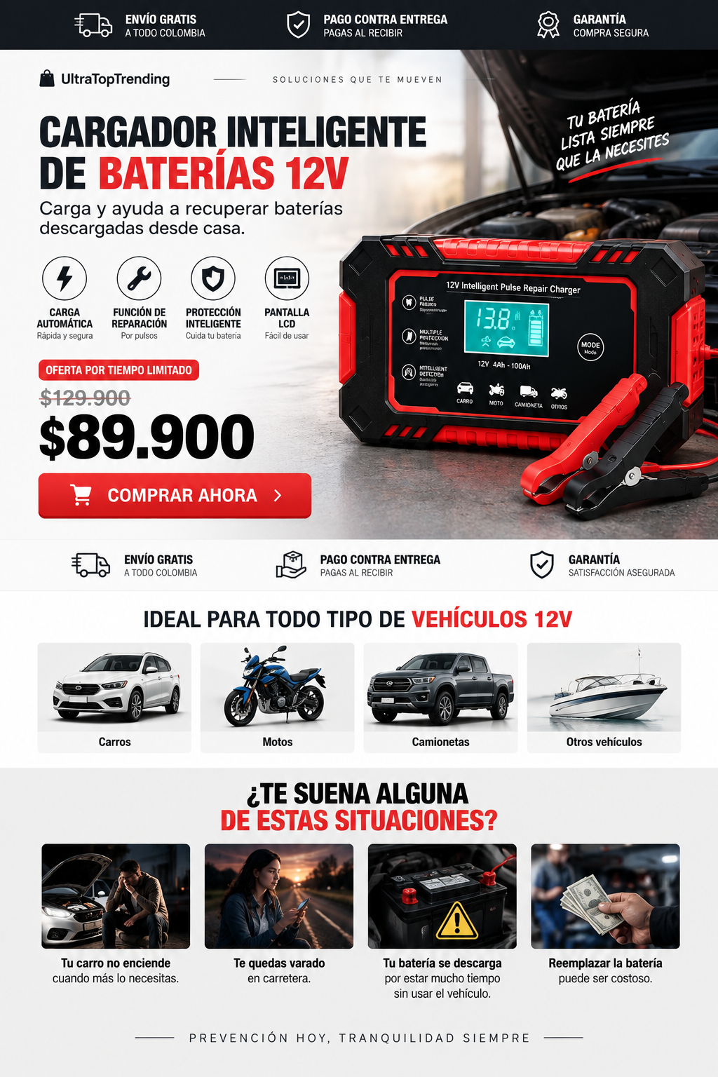 CARGADOR Y REPARADOR INTELIGENTE DE BATERIAS PARA CARRO Y MOTO ™