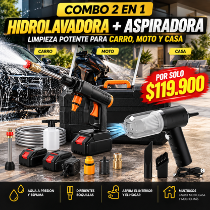 COMBO: HIDROLAVADORA DE ALTA POTENCIA + ASPIRADORA 2 EN 1 🔥PORTÁTILES